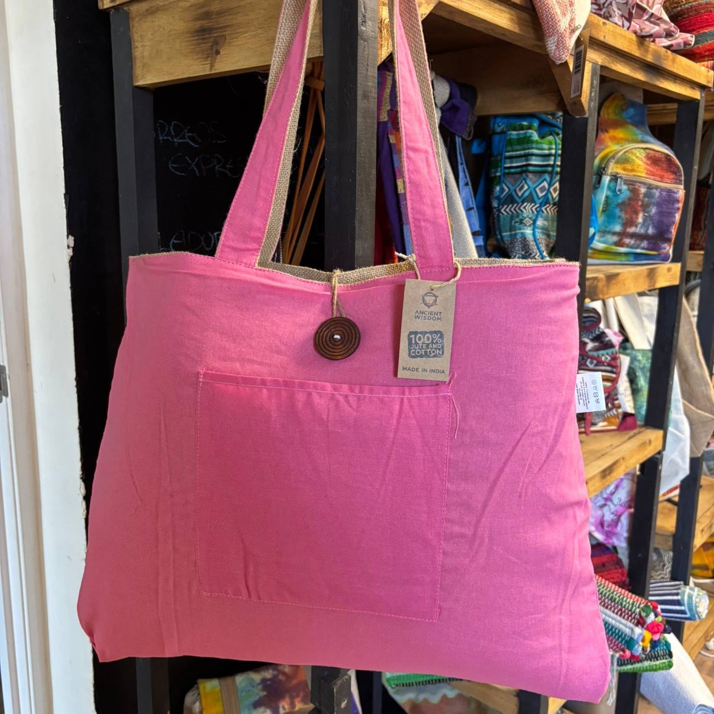 Jute & Cotton Reversible Big Bag in Pink