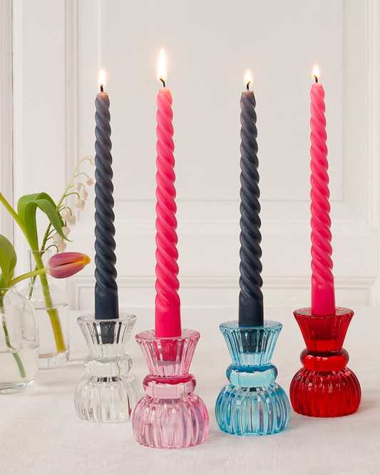 Twisted Candles Pink & Grey Set of 4