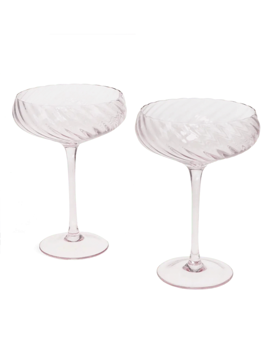 Pink Scalloped Coupe Cocktail Glasses Set of 2