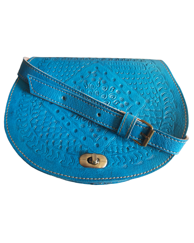 Embossed Leather Saddle Bag in Blue