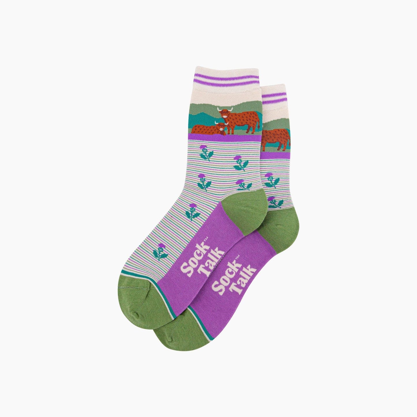Highland Cow Thistles Striped Bamboo Socks