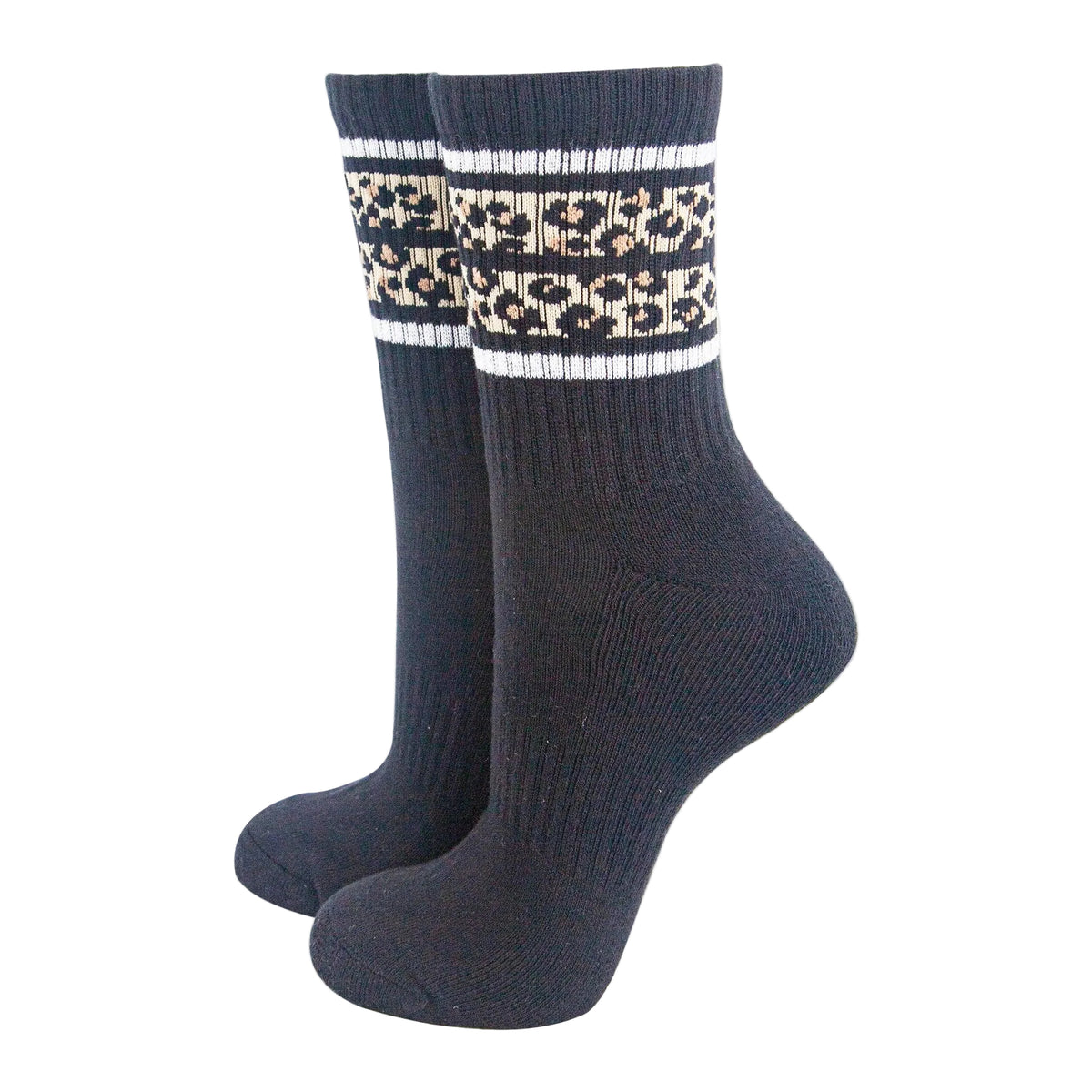 Leopard Stripe Black Organic Cotton Sport Socks