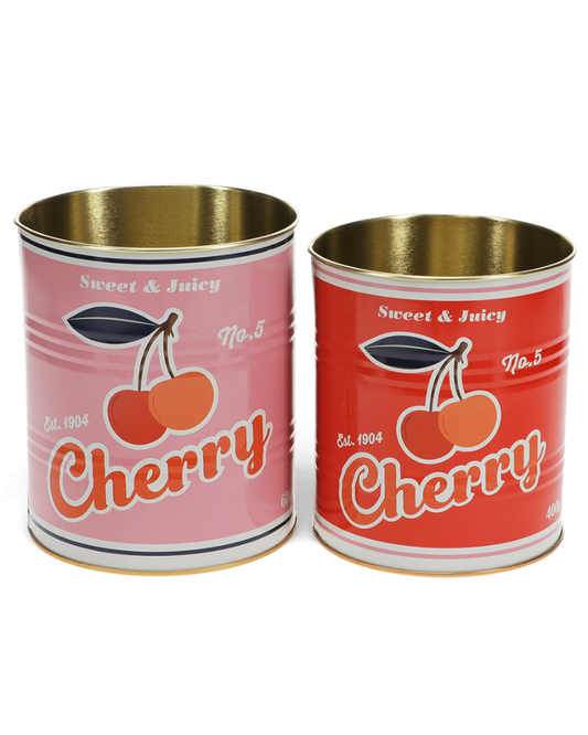 Retro Cherry Storage Tins Set Of 2