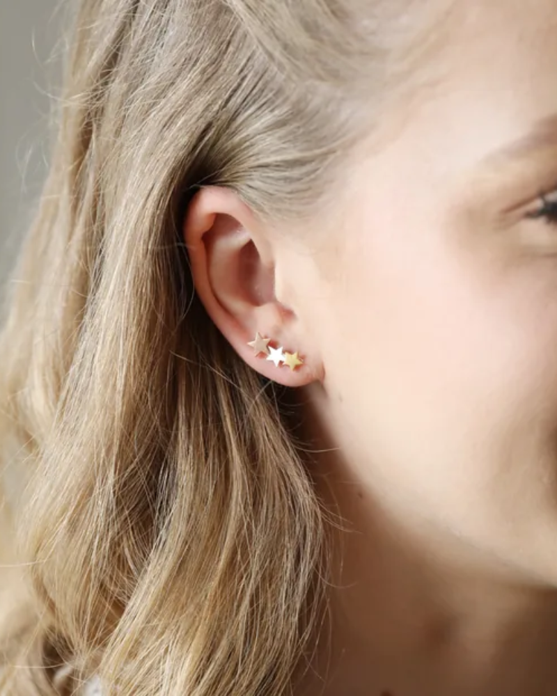 Mixed Metal Triple Star Earrings