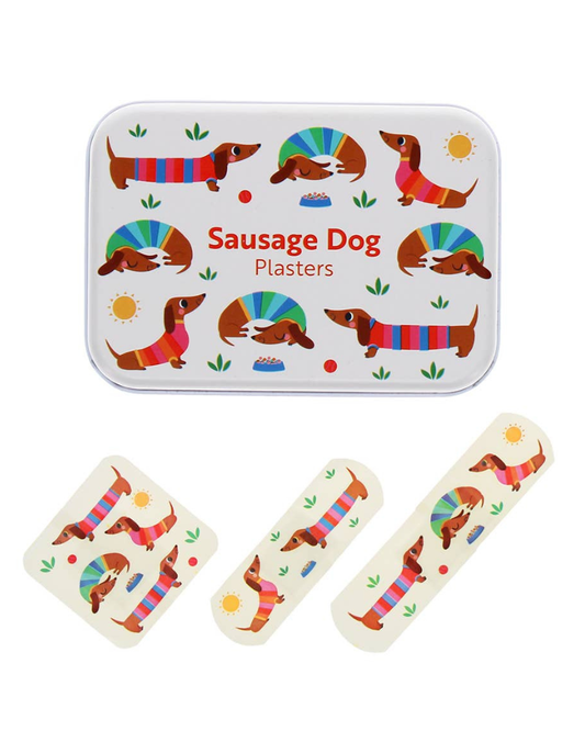 Sunny Sausage Dog Children's Plasters in a Tin Set of 30