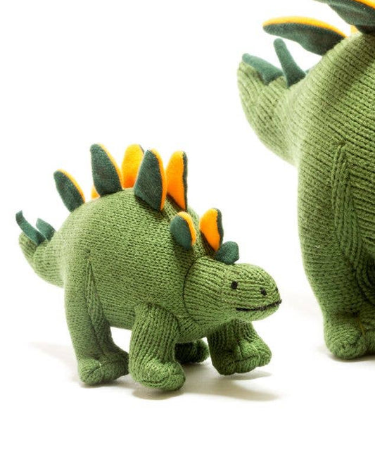 Knitted Stegosaurus Dinosaur Baby Rattle in Green