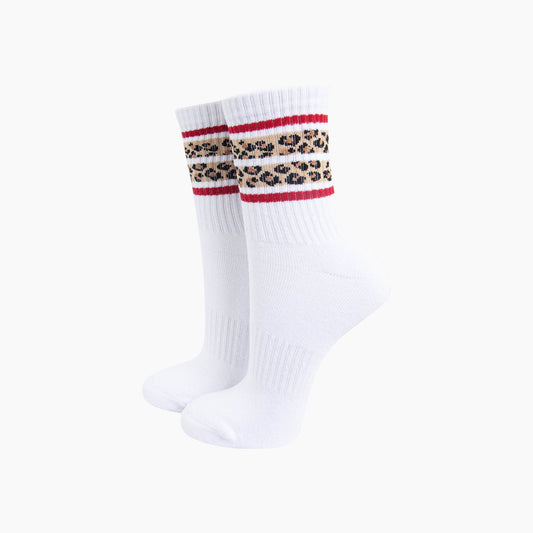 Leopard Print Striped Organic Cotton Sports Socks