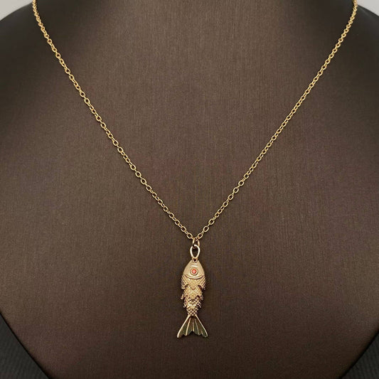 Swinging Tail Fish Charm Gold-Plated Necklace