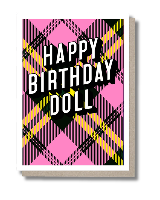 Happy Birthday Doll Tartan Greeting Card