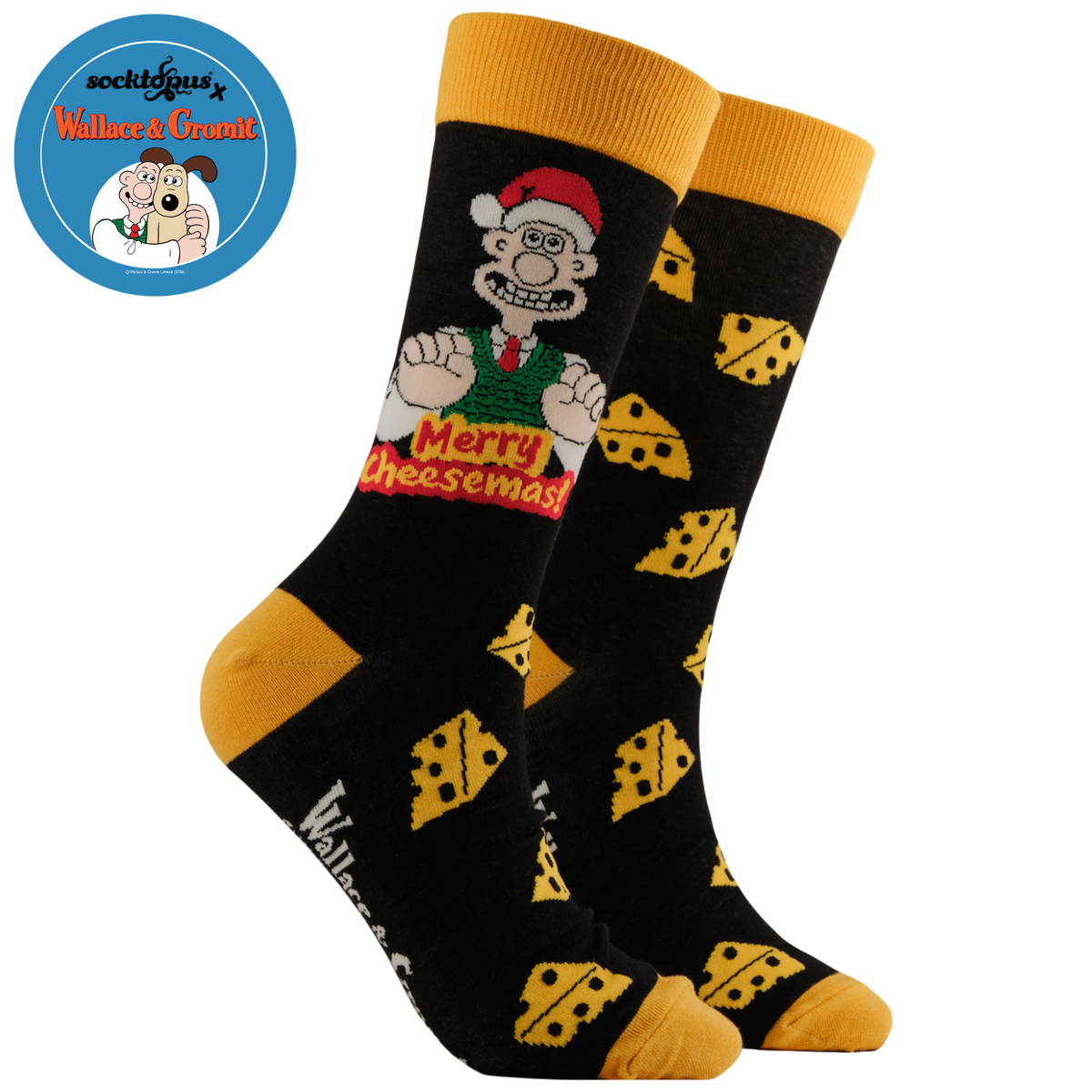 Merry Cheesemas Wallace and Gromit Socks in Black