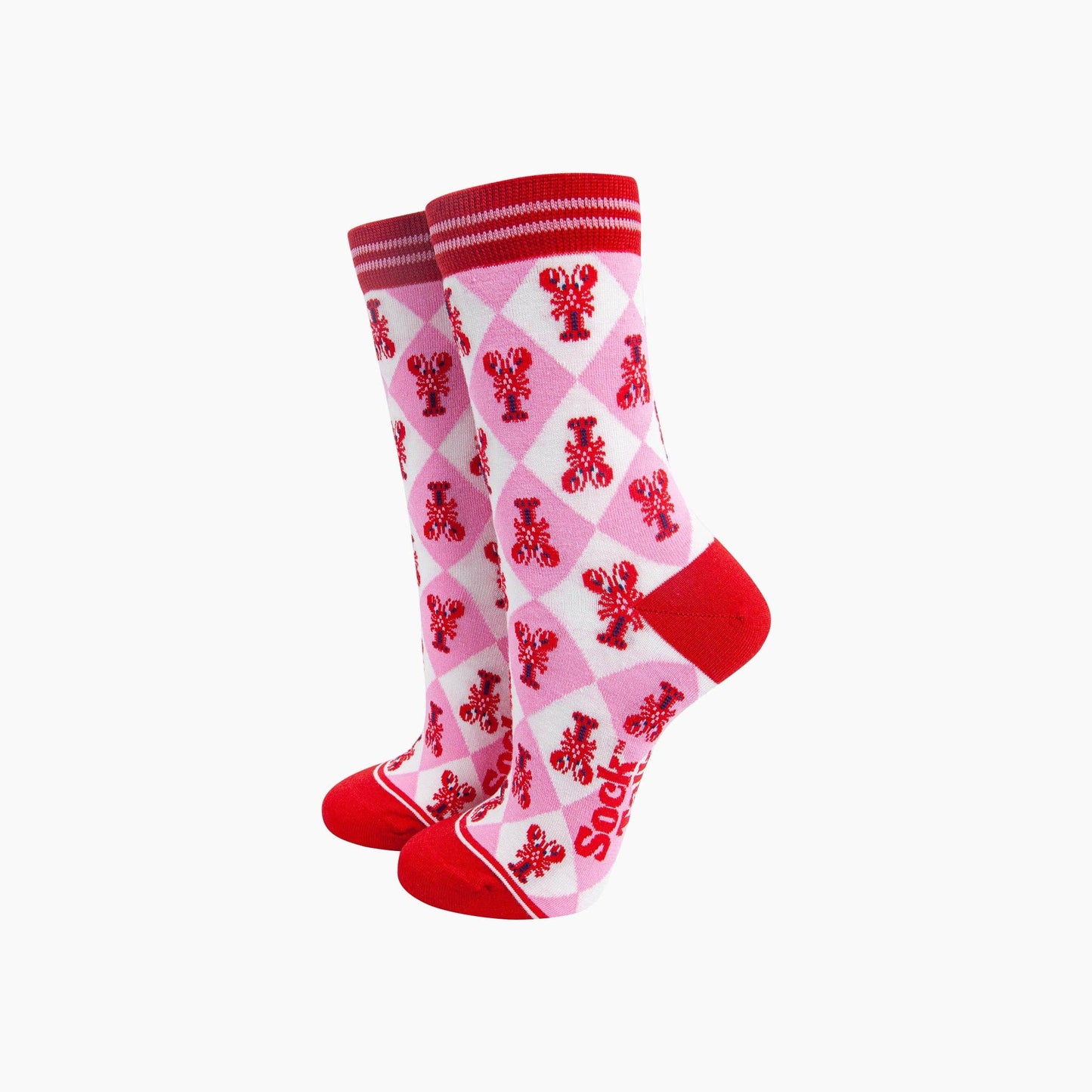 Lobster Checkerboard Bamboo Socks in Pink