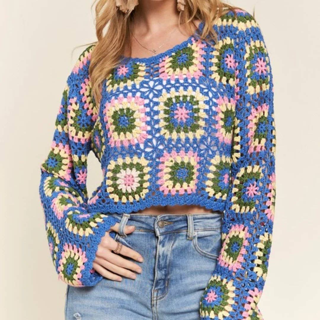 Crochet Square Crop Top in Blue
