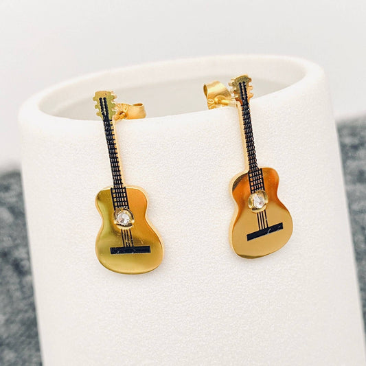Gold Plated Stainless Steel Guitar Stud Earrings