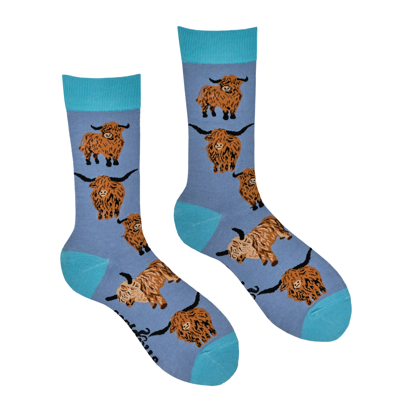 Denim Highland Cow Och Aye the Moo Crew Socks