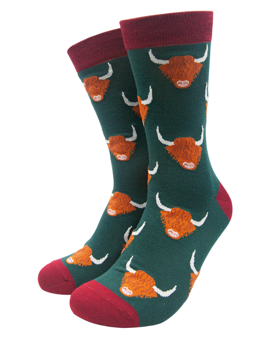 Green & Red Highland Cow Bamboo Socks