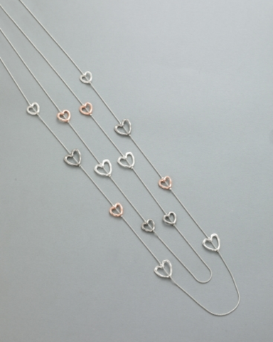 3 Tone Matt Long Hearts Necklace