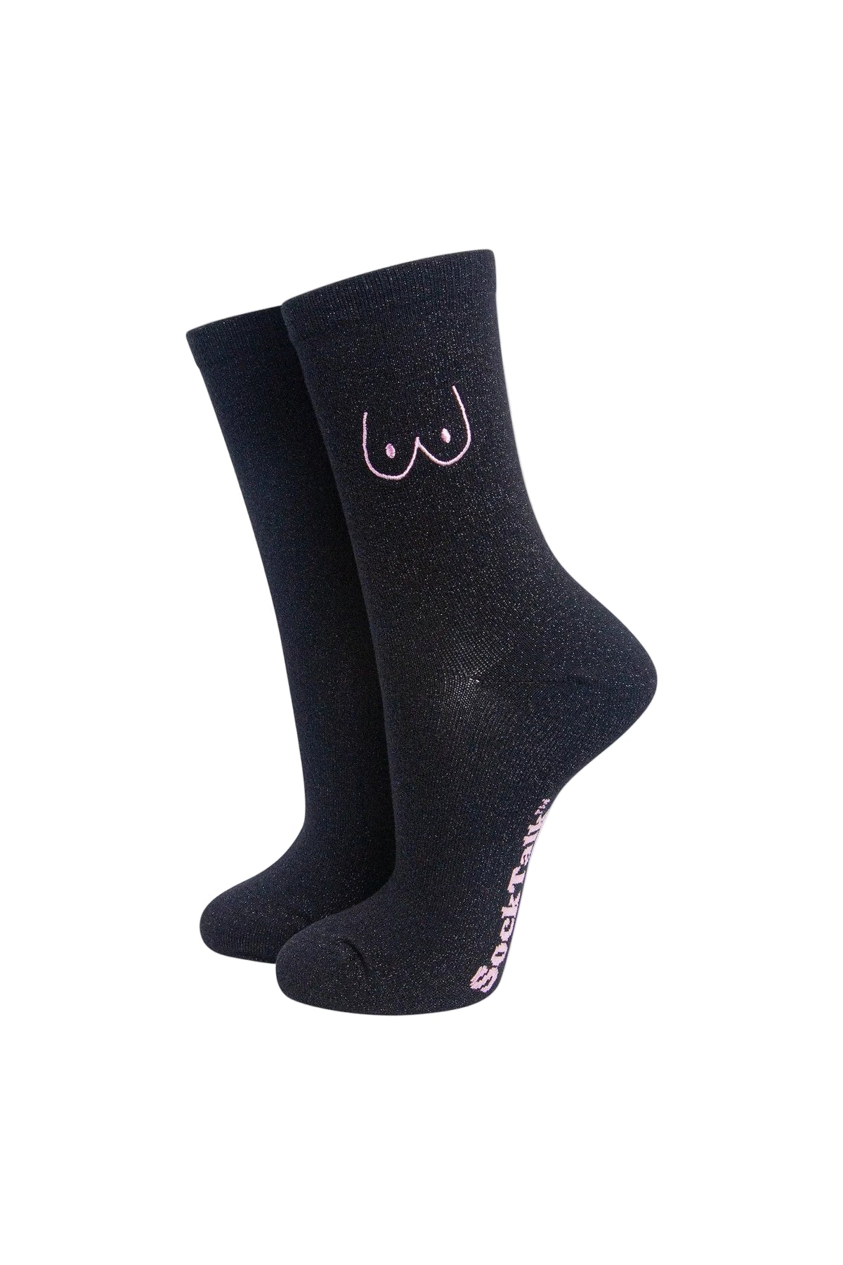 Boobs Combed Cotton Glitter Embroidered Socks in Black