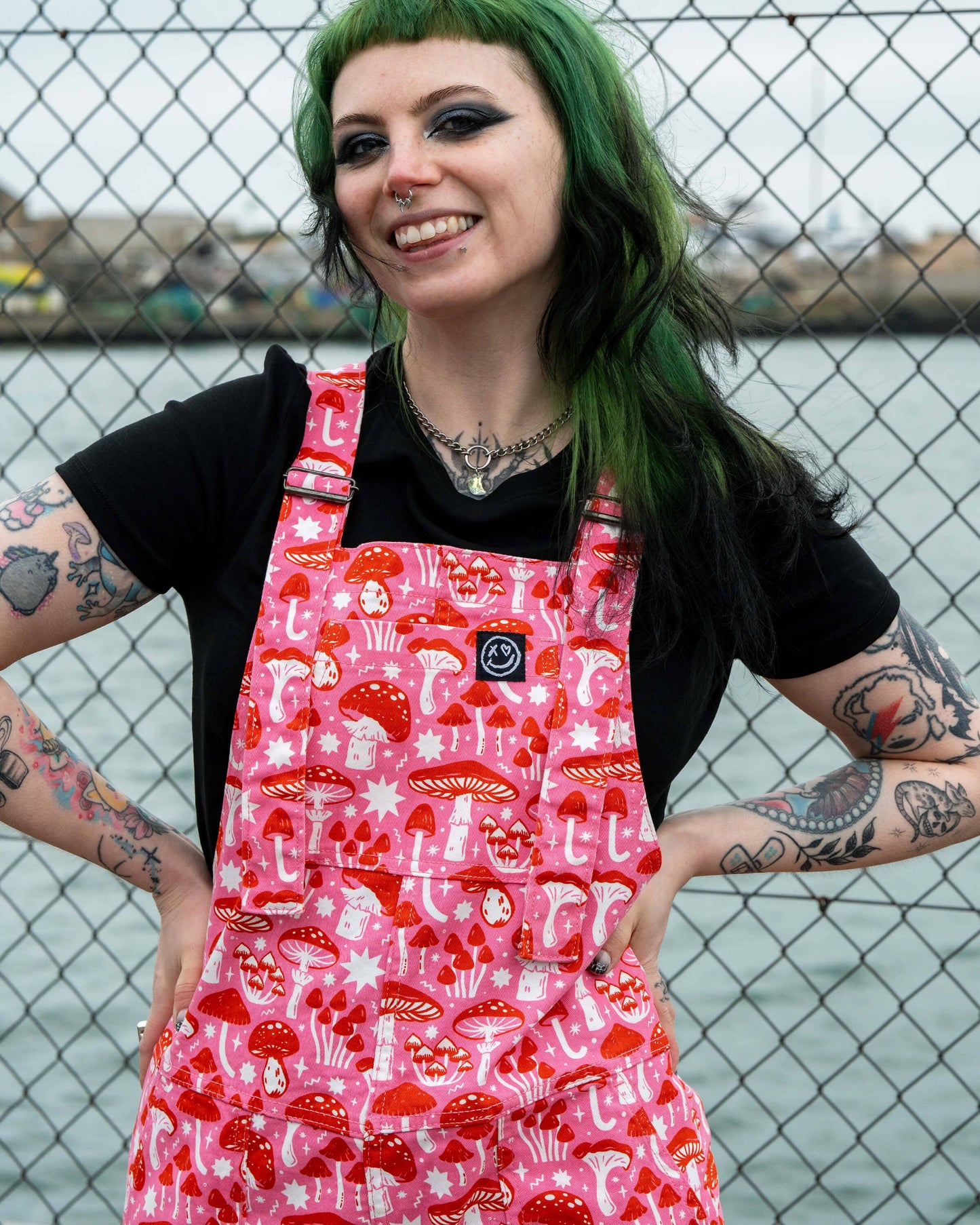Mushrooms Stretch Dungarees by Rebel Romance x Stacey McEvoy-Caunt