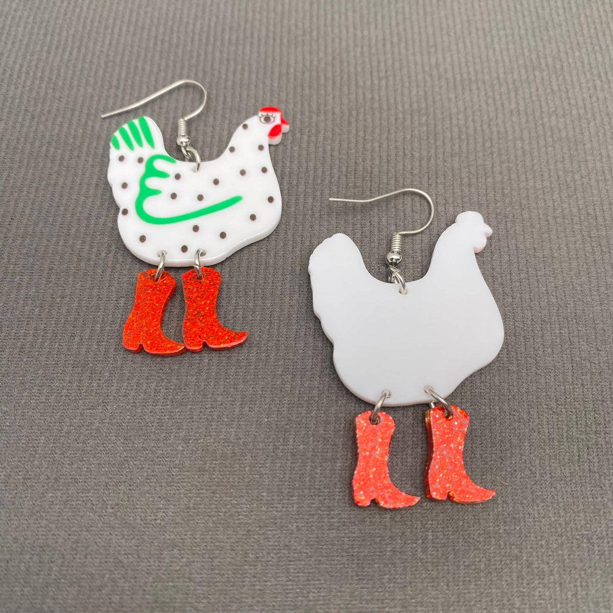 Acrylic Cock Rooster Dangle Earrings