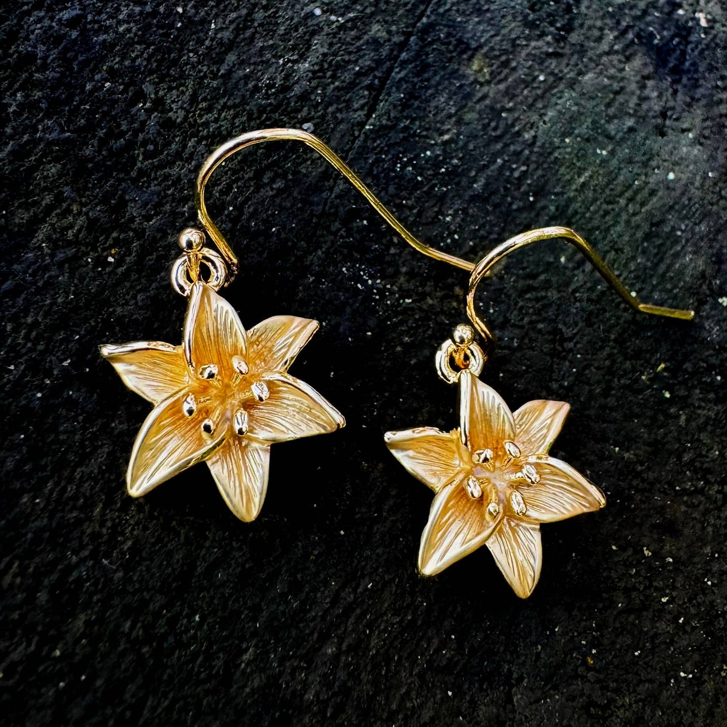 Gold Lily Drop Earring 14k Gold Plated