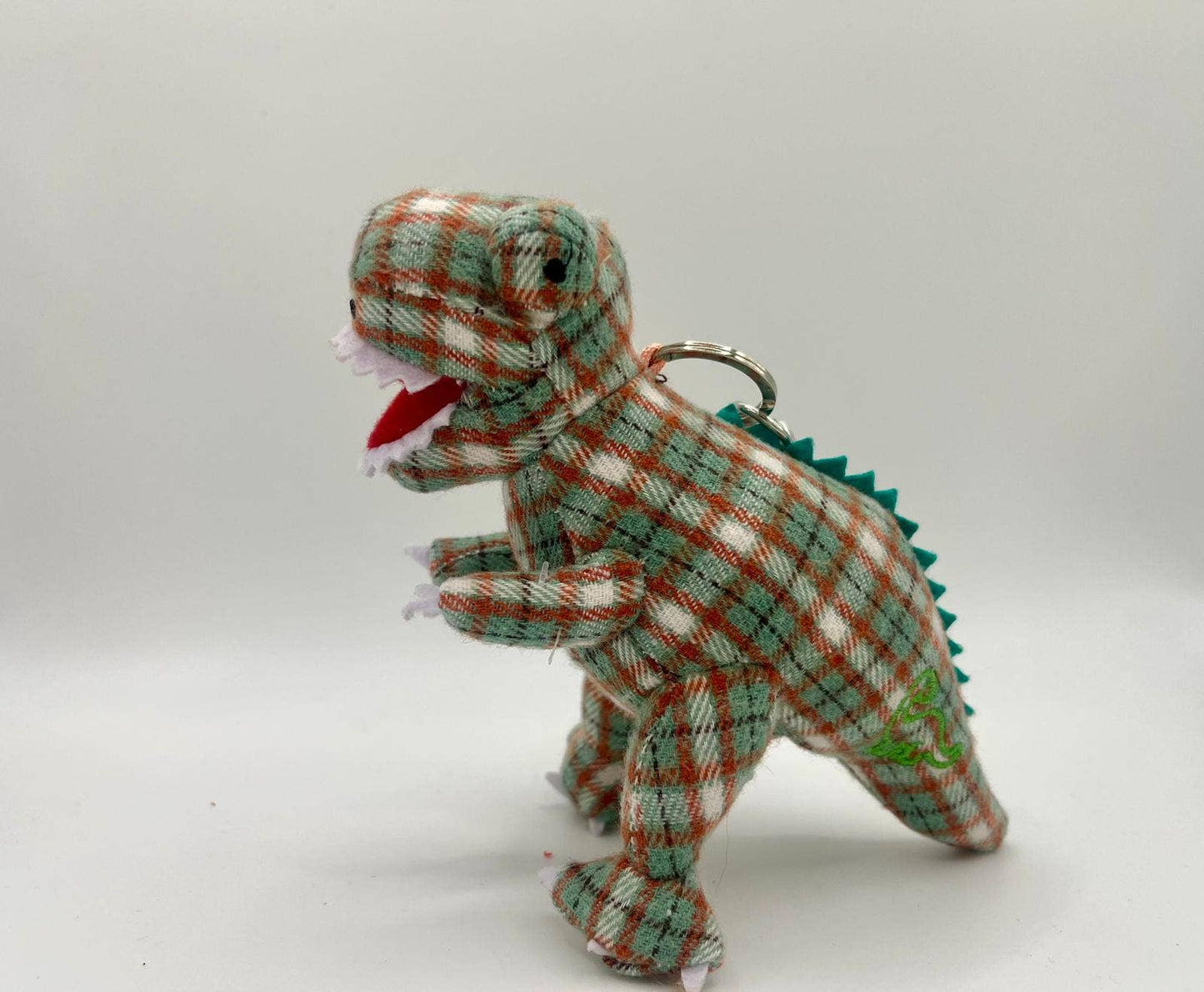 T-Rex Dinosaur Bag Charm in Green Tartan