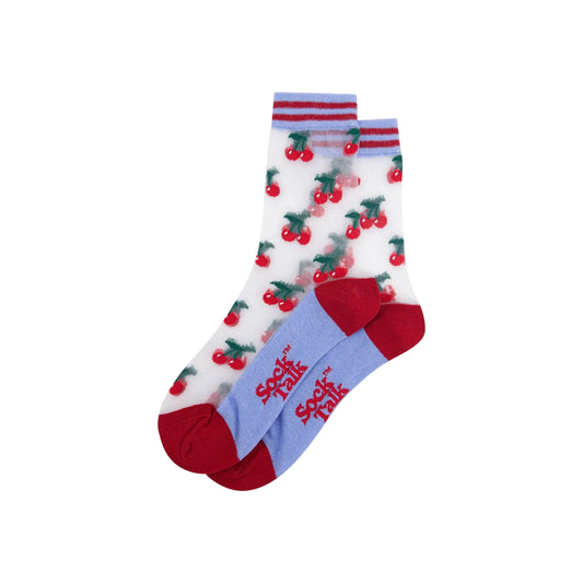 Cherry Fruit Combed Cotton Sheer Pop Socks
