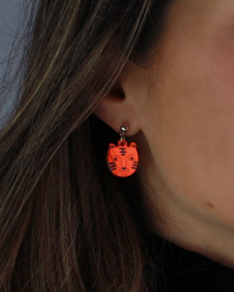 Orange Tiger Stud Earrings