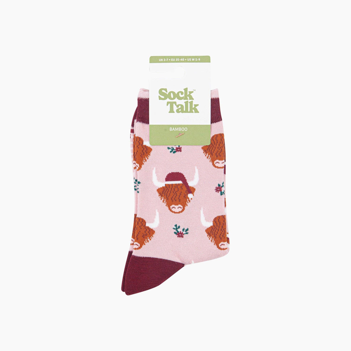 Christmas Highland Cow  Women's Bamboo Socks in Soft Pink
