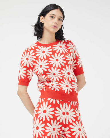 Bright Red Daisy Print Knitted Jumper by Compania Fantastica