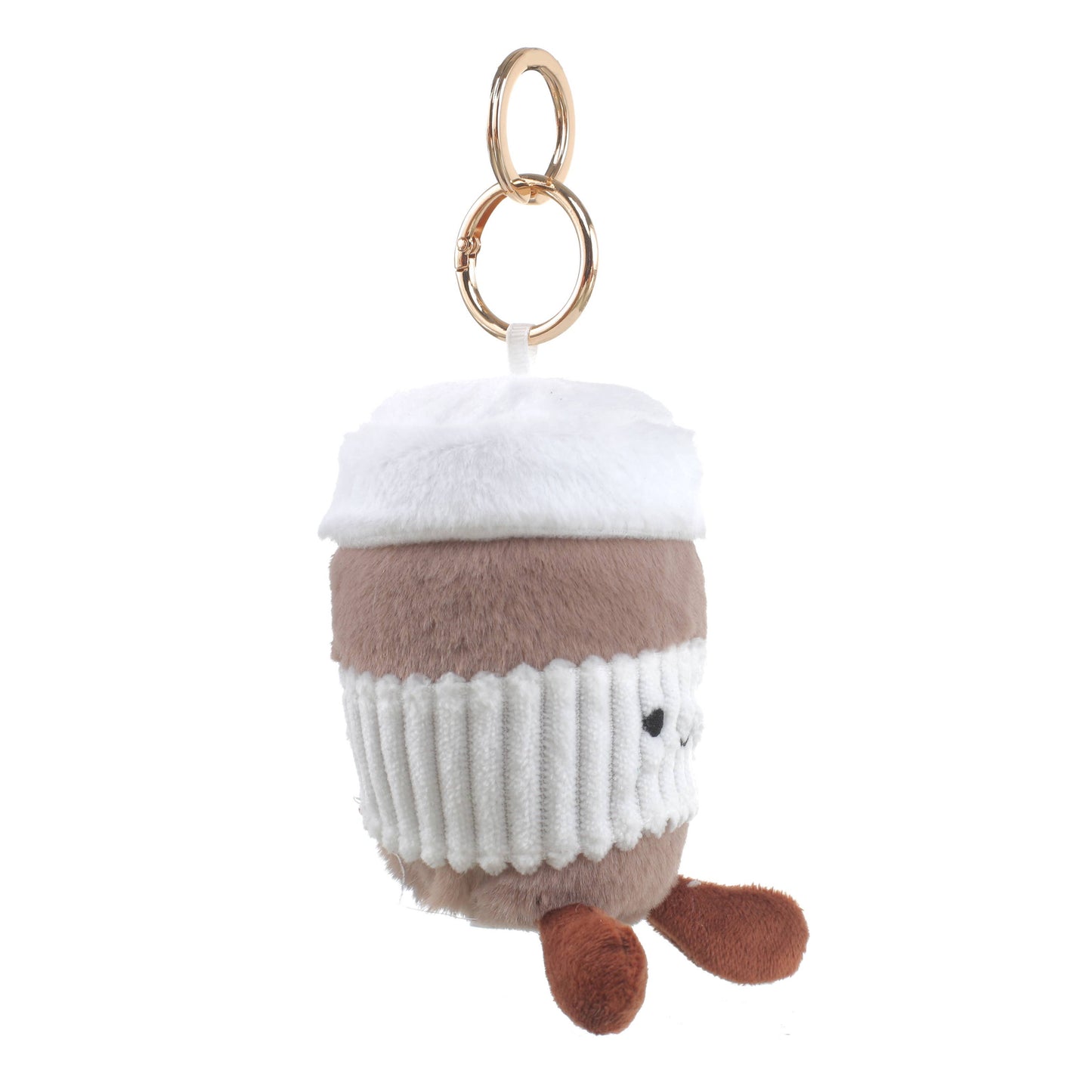 Plush Coffee Cup Bag Charm in Brown