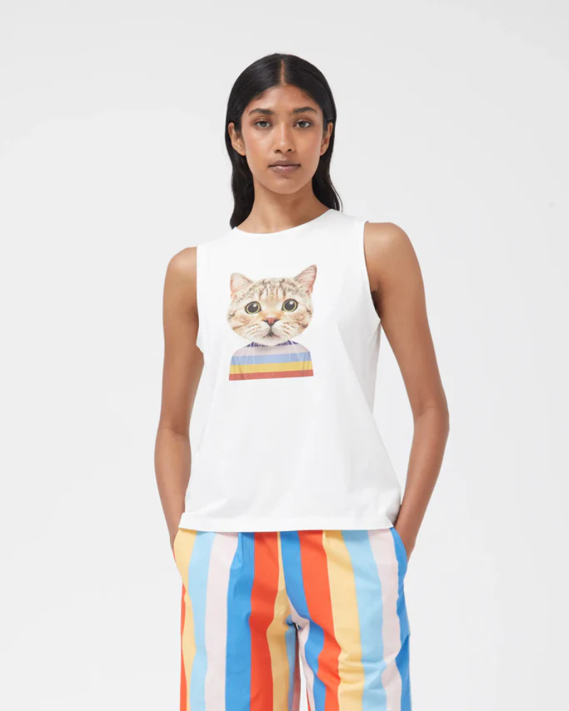 Cat in Jumper Graphic Tank Top by Compania Fantastica