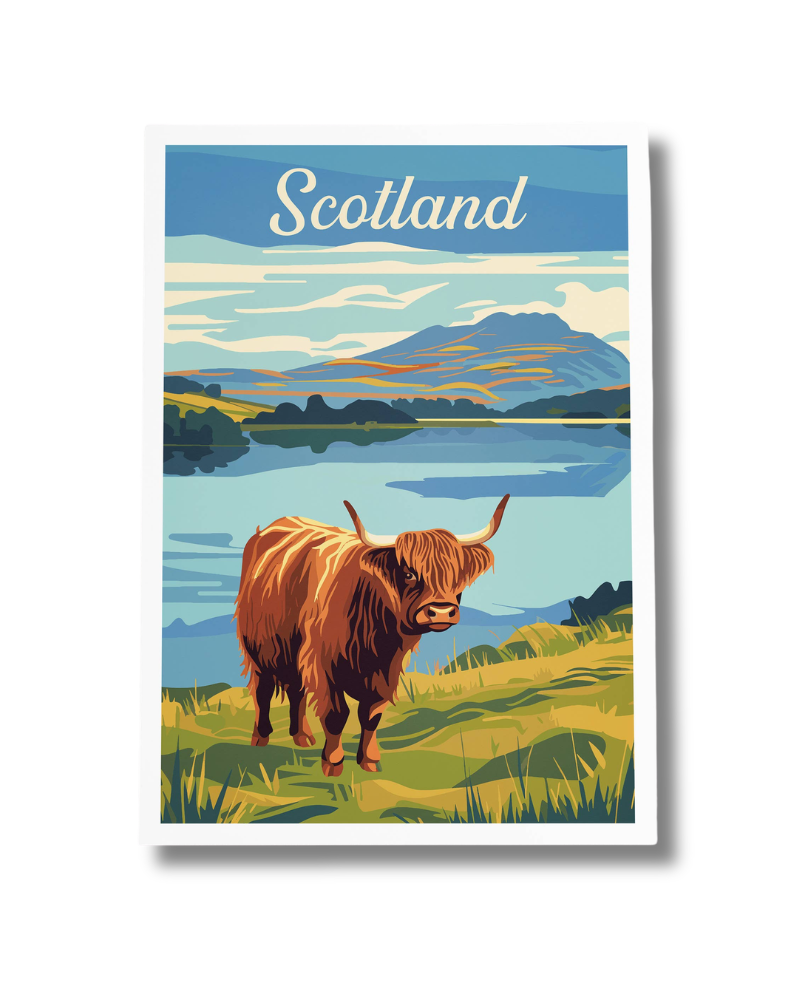 Highland Cow Scottish Loch A4 Print