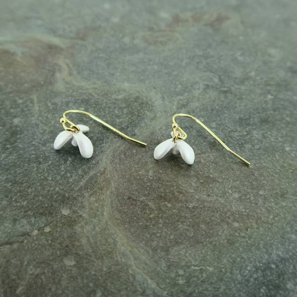 Snowdrop Open Flower Drop Earrings in Gold Tone