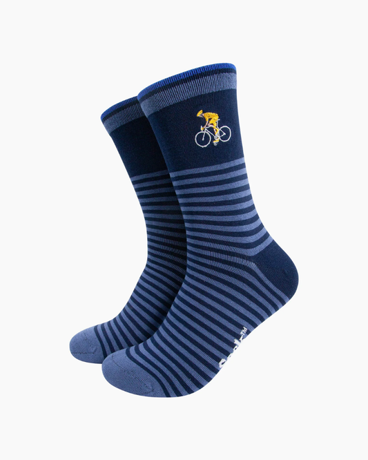 Embroidered Cyclist Striped Combed Cotton Socks