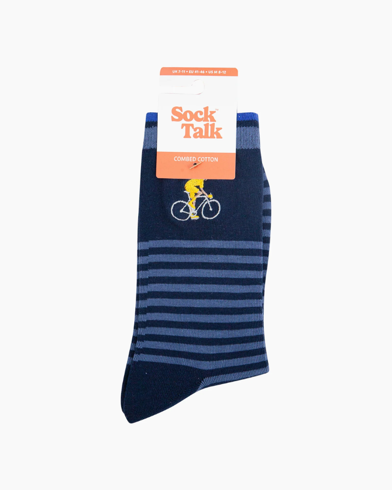 Embroidered Cyclist Striped Combed Cotton Socks