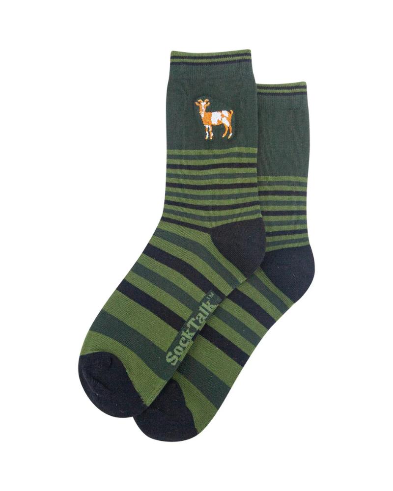 Embroidered Goat Striped Combed Cotton Socks