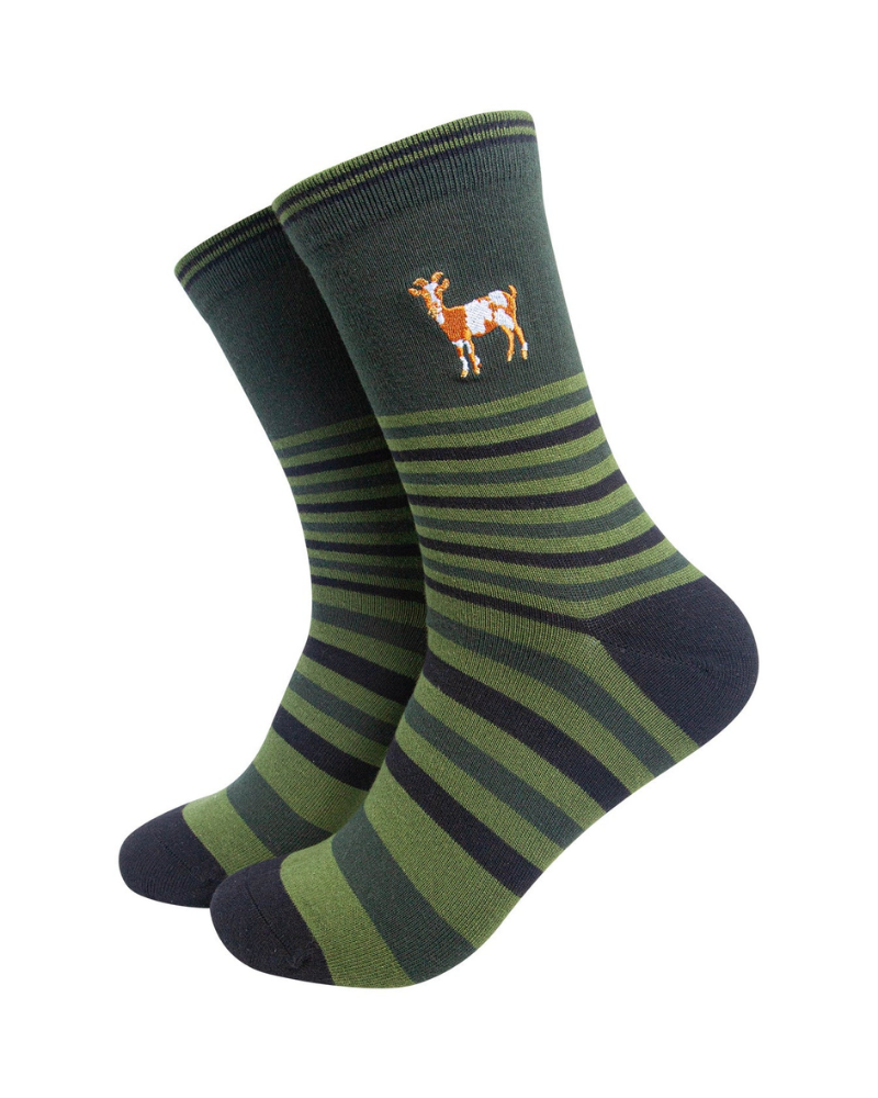 Embroidered Goat Striped Combed Cotton Socks