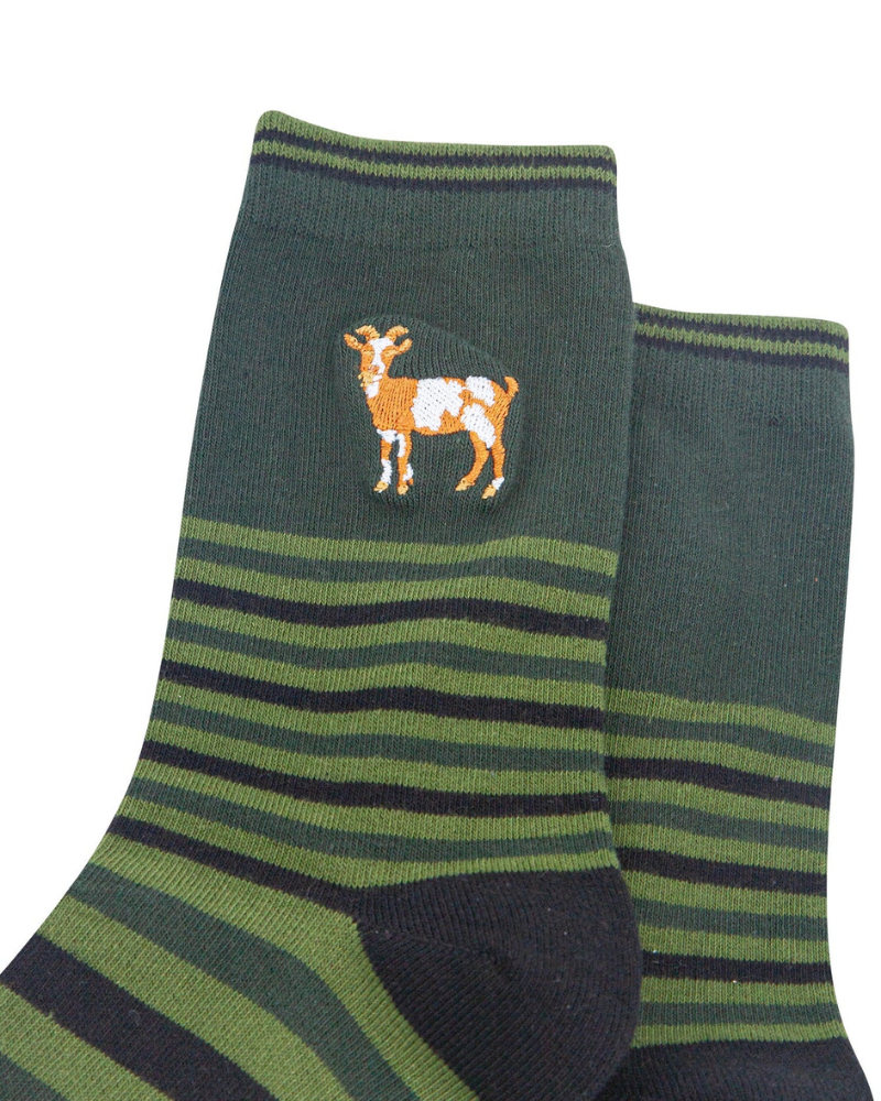 Embroidered Goat Striped Combed Cotton Socks