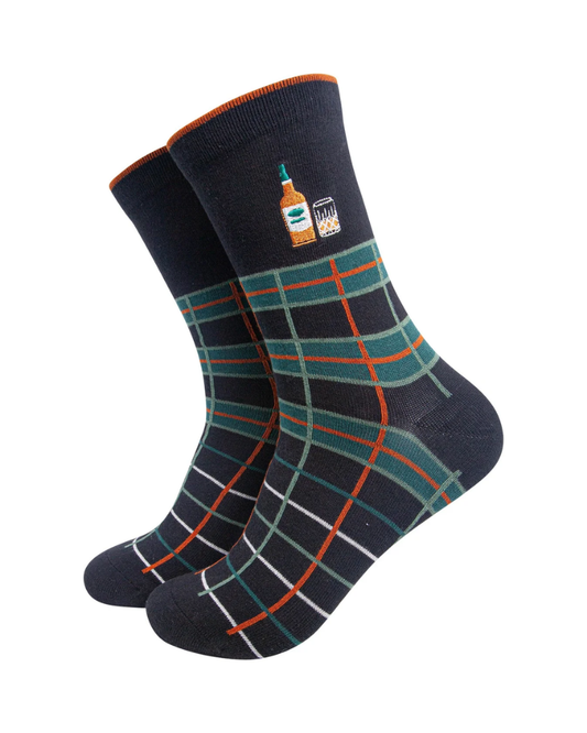 Embroidered Whisky Tartan Combed Cotton Socks