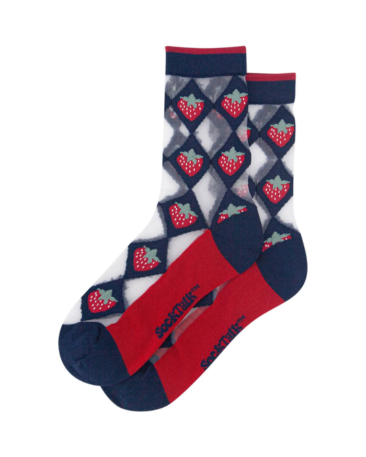 Strawberry Diamond Combed Cotton Sheer Pop Socks