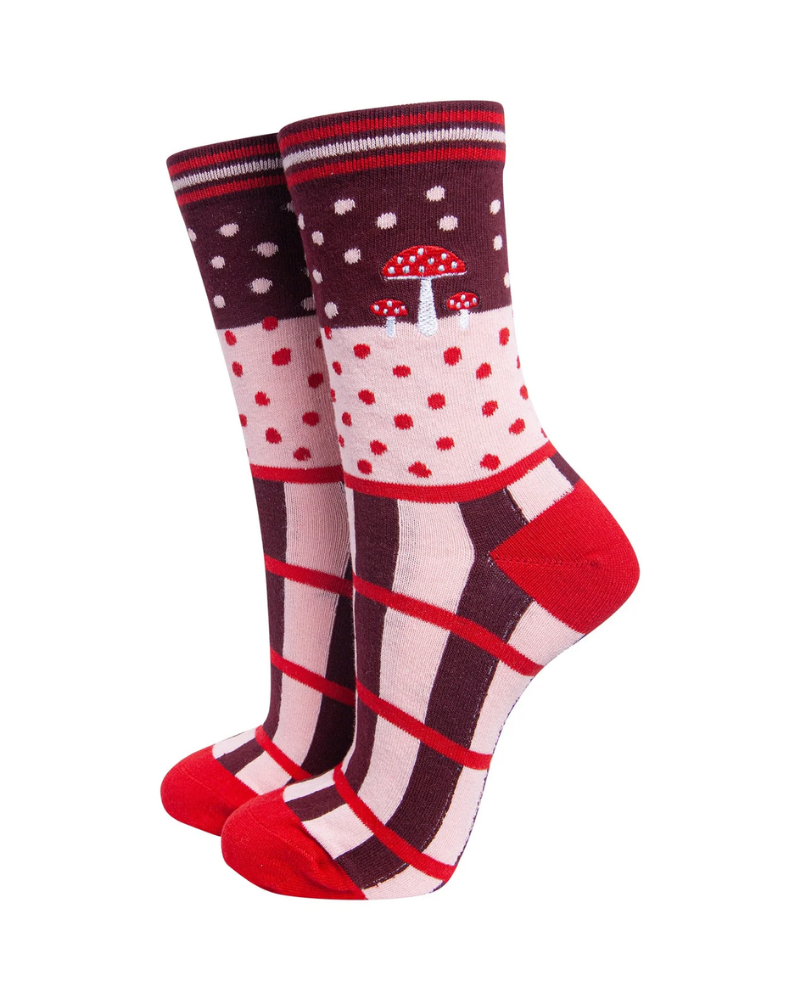 Embroidered Toadstool Pattern Combed Cotton Socks