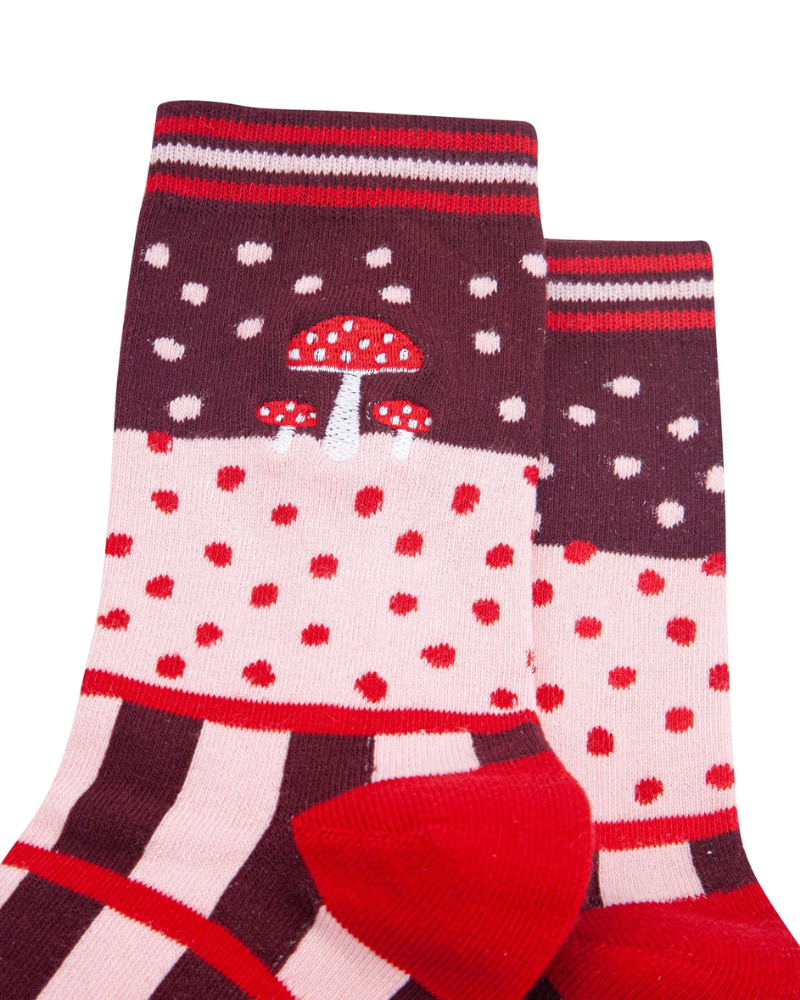 Embroidered Toadstool Pattern Combed Cotton Socks