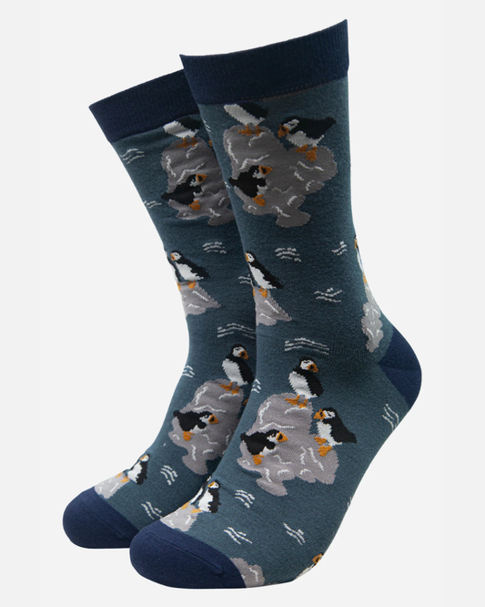 Puffins on Rocks Bamboo Socks