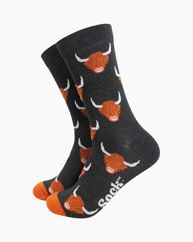 Black Highland Cow Print Mens Socks