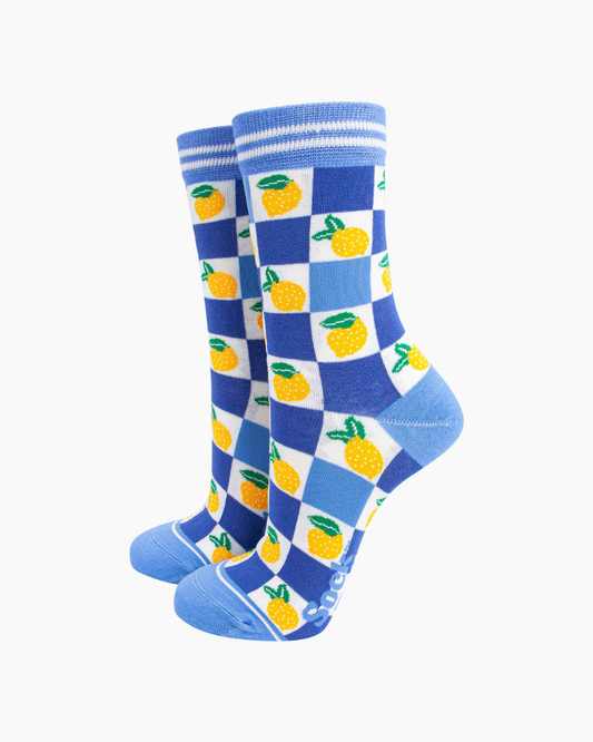 Lemon Checkerboard Bamboo Socks