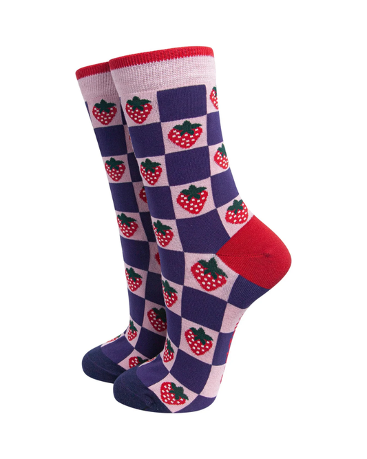 Strawberry Squares Bamboo Socks