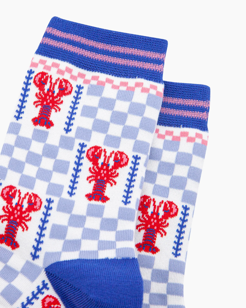 Lobster Checkerboard Bamboo Socks in Blue