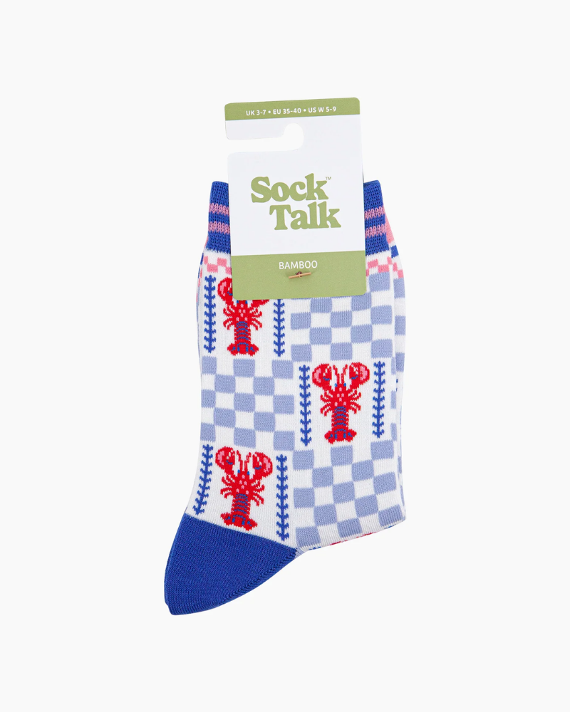 Lobster Checkerboard Bamboo Socks in Blue