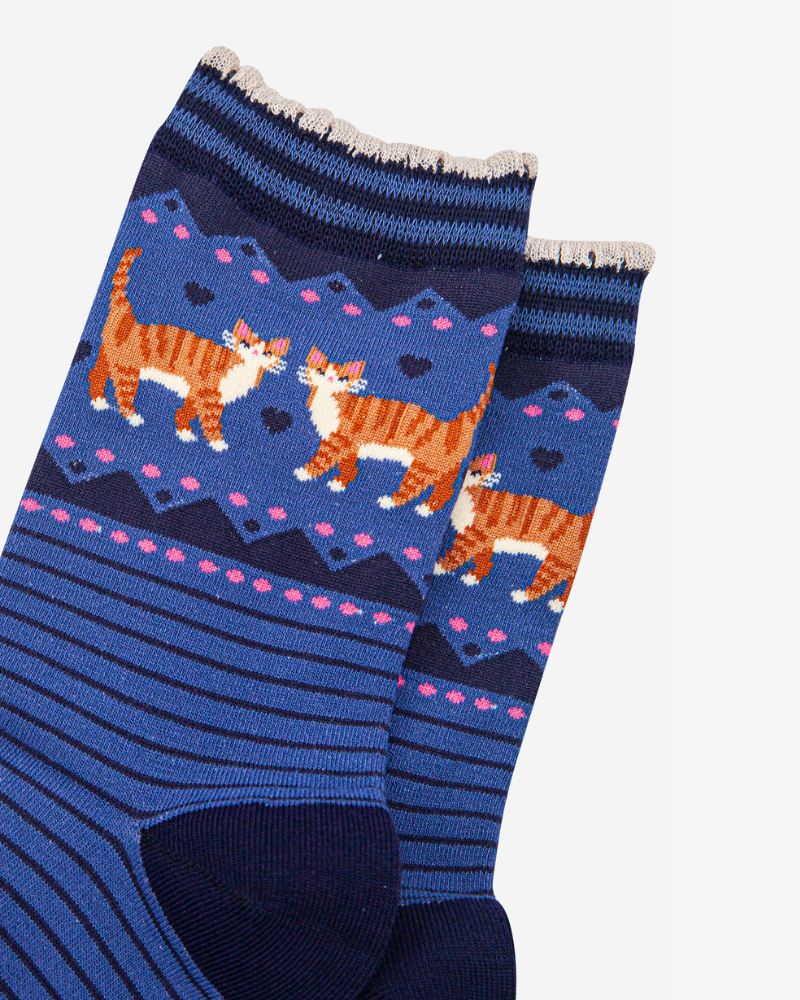 Denim Blue Ginger Cat Bamboo Socks