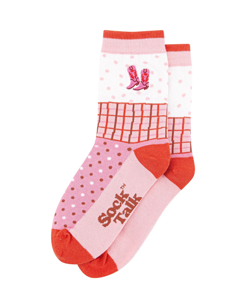 Embroidered Cowboy Boot Pattern Combed Cotton Socks